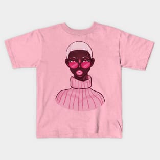 Black Girl Pink Glasses Cool & Judging Kids T-Shirt